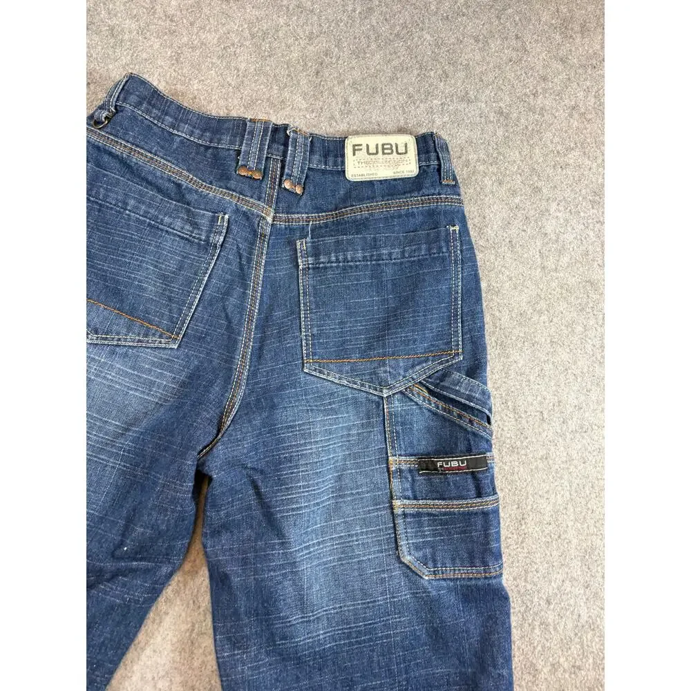 FUBU Carpenter Denim Shorts Mens Blue Hiphop Jorts Skateboarding Baggy Y2K 30 - Picture 7 of 9